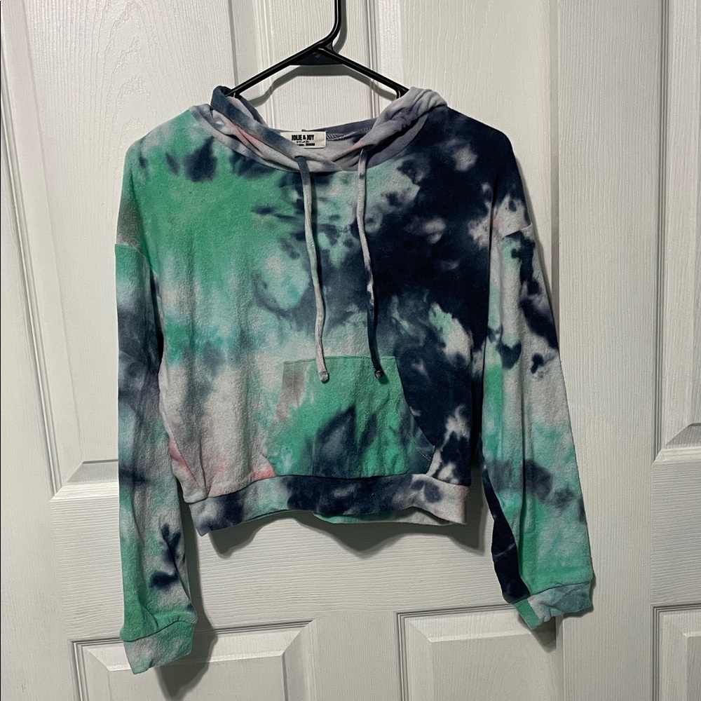 Tie-Dye Cropped Hoodie Sweater - Green & Navy